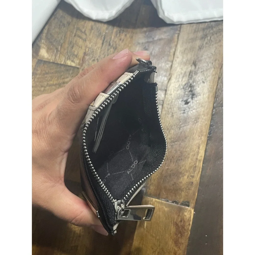Aldo Slim Card Holder Wallet Black Grey Silver Colorblock Zip Coin Pouch Unisex